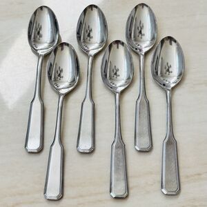 6pc Vintage Japanese 18/0 Stainless Teaspoons 6 1/8” Outline Edge Flat Tip Up